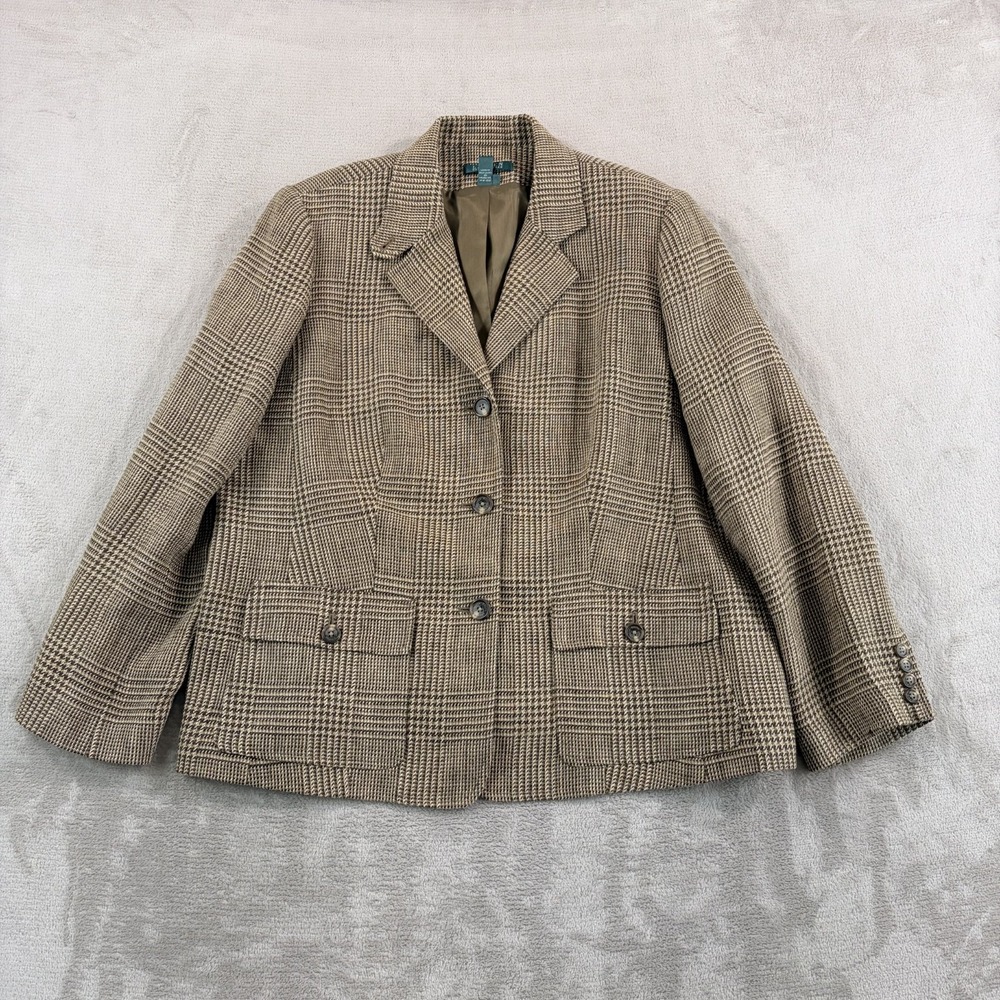 Vintage‎ Lauren Ralph Lauren Equestrian Tweed Plaid Button Linen Blazer 16W